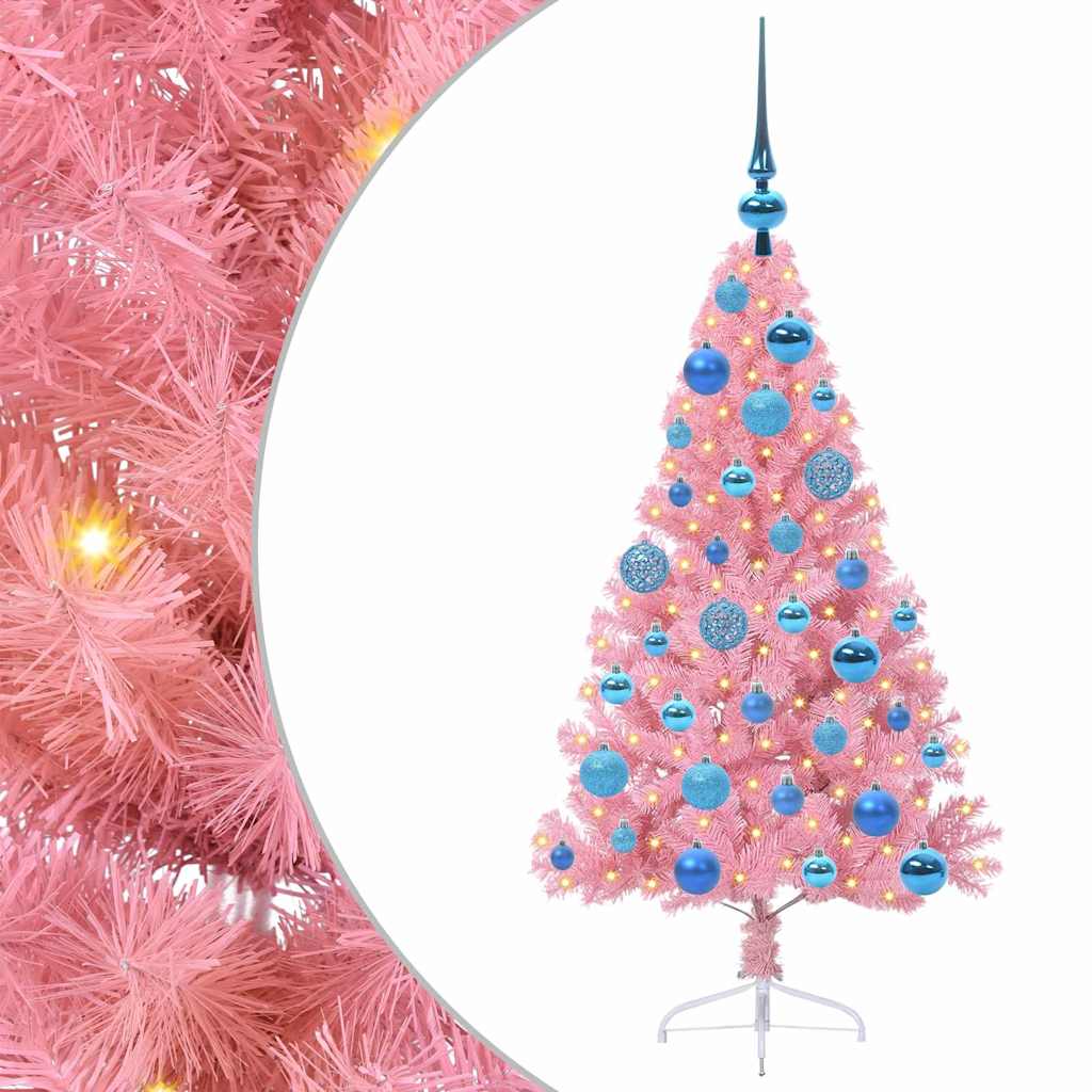 Artificial Pre-lit Christmas Tree with 150 LEDs Pink 120 cm PVC