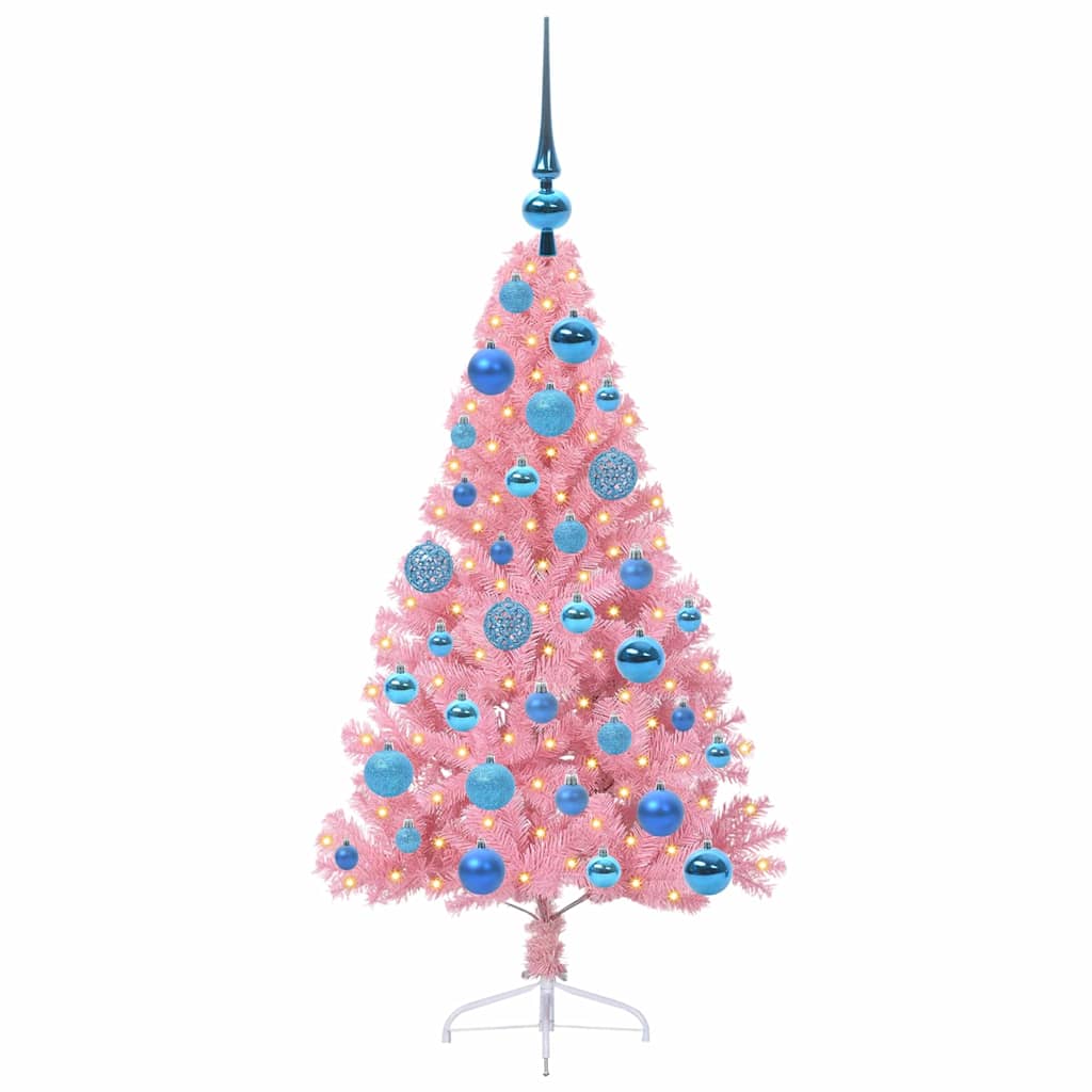 Artificial Pre-lit Christmas Tree with 150 LEDs Pink 120 cm PVC