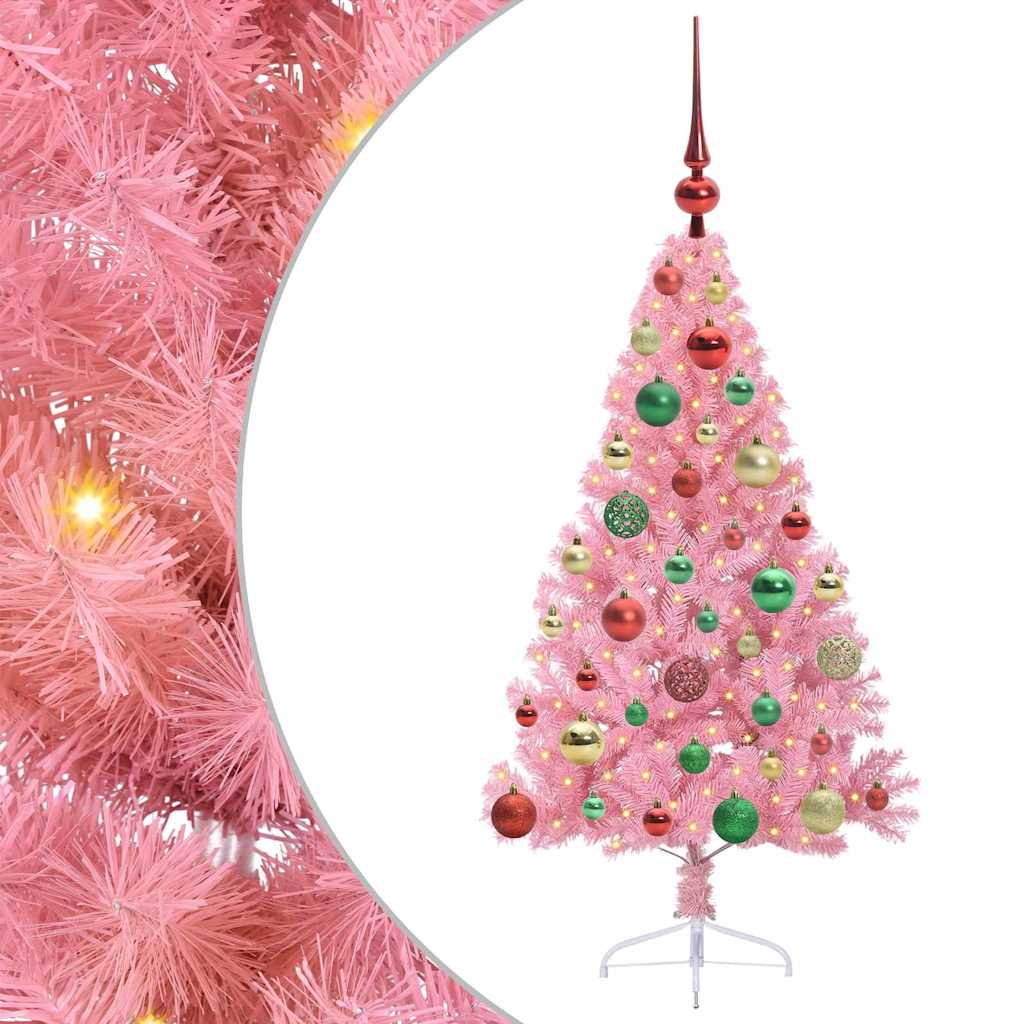 Artificial Pre-lit Christmas Tree with 150 LEDs Pink 120 cm PVC