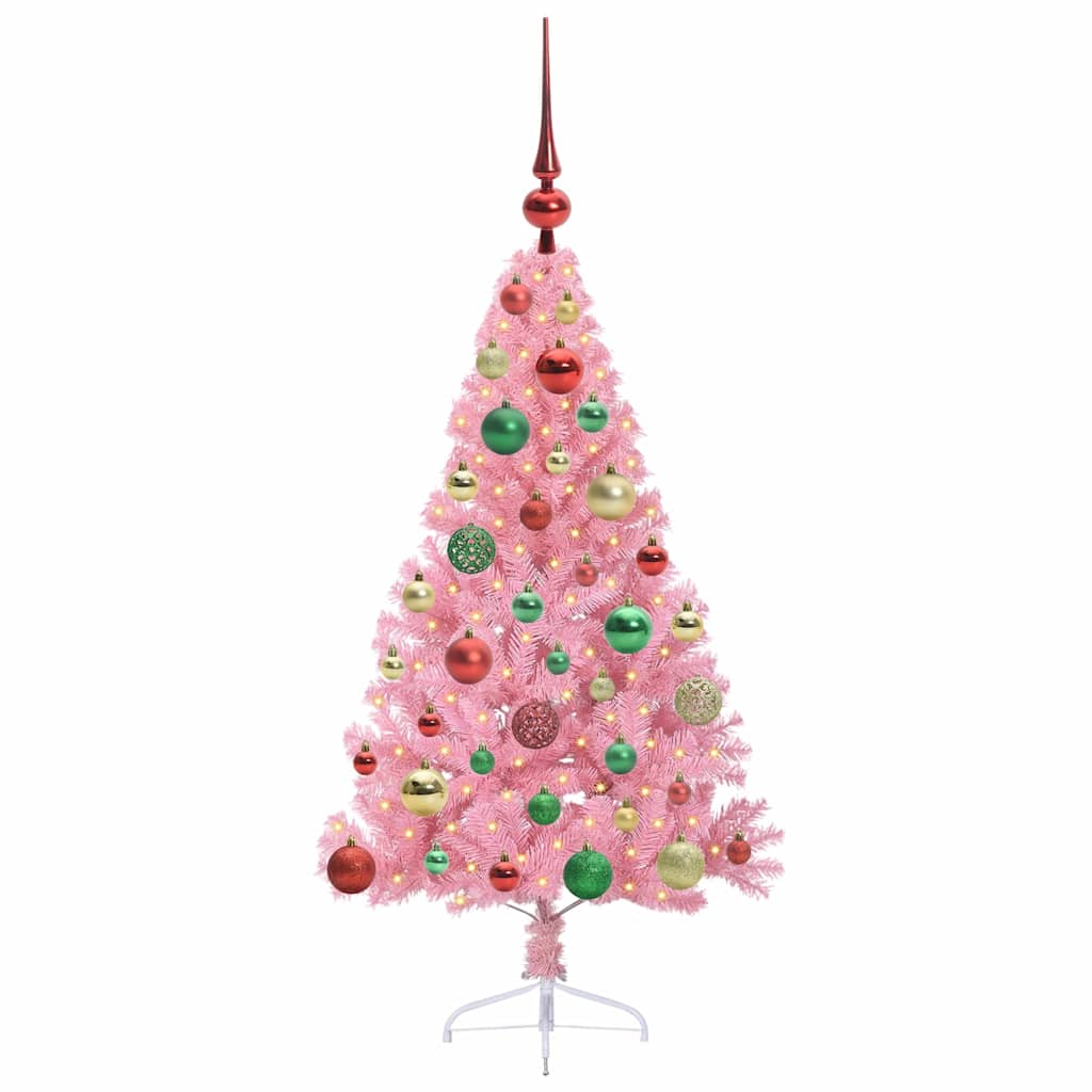 Artificial Pre-lit Christmas Tree with 150 LEDs Pink 120 cm PVC