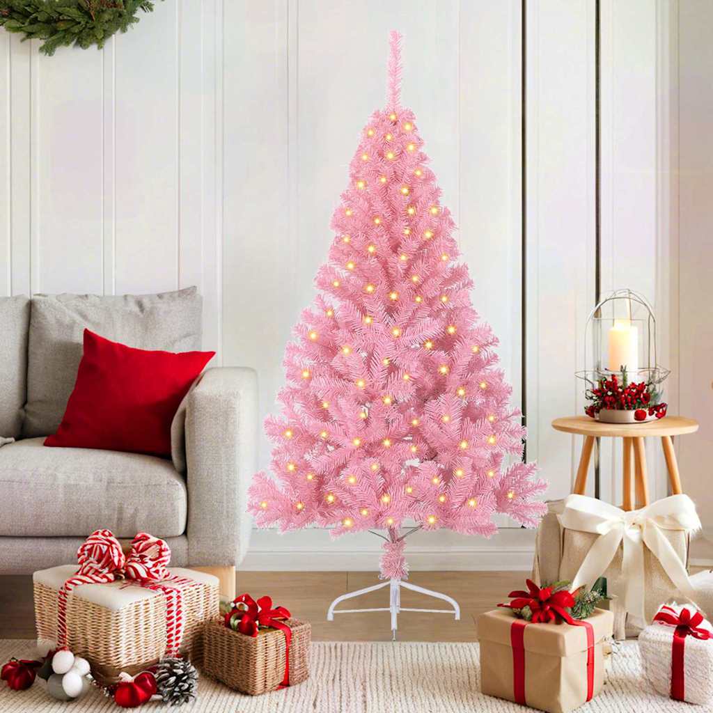 Artificial Pre-lit Christmas Tree with 150 LEDs Pink 150 cm PVC