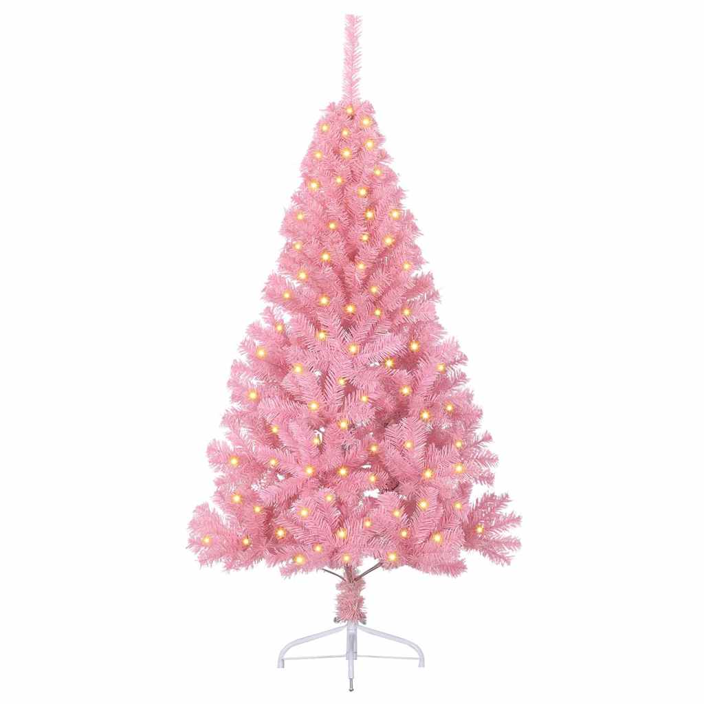 Artificial Pre-lit Christmas Tree with 150 LEDs Pink 150 cm PVC