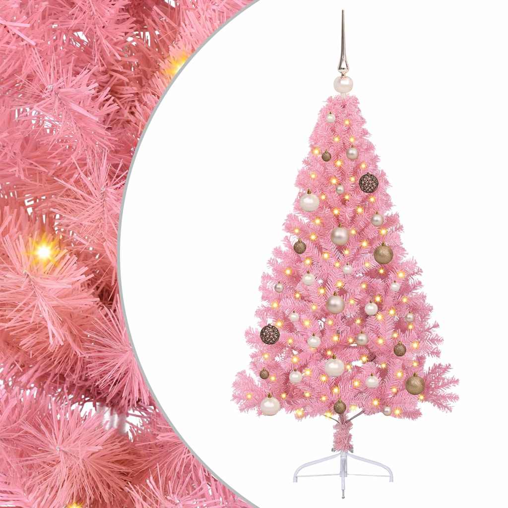 Artificial Pre-lit Christmas Tree with 150 LEDs Pink 150 cm PVC