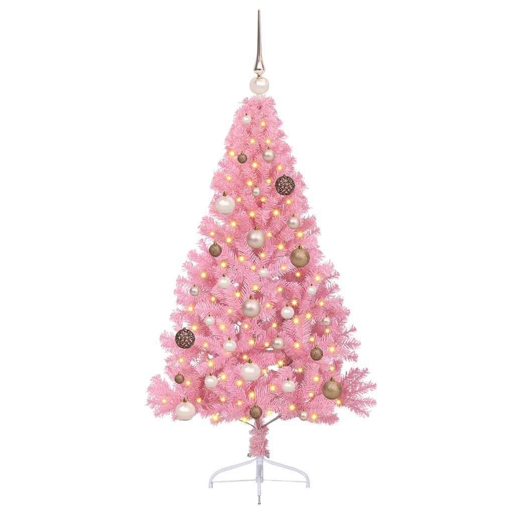 Artificial Pre-lit Christmas Tree with 150 LEDs Pink 150 cm PVC