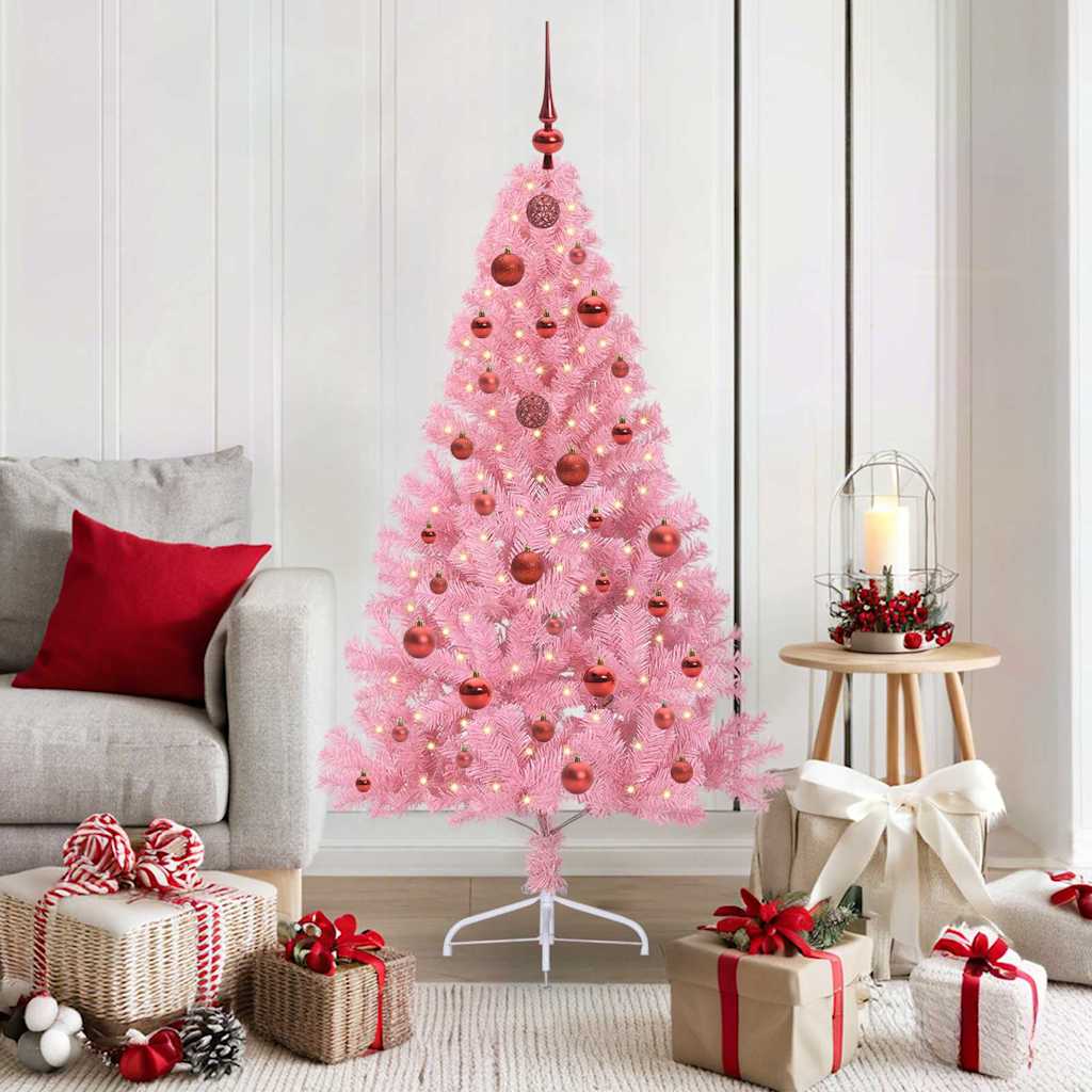 Artificial Pre-lit Christmas Tree with 150 LEDs Pink 150 cm PVC