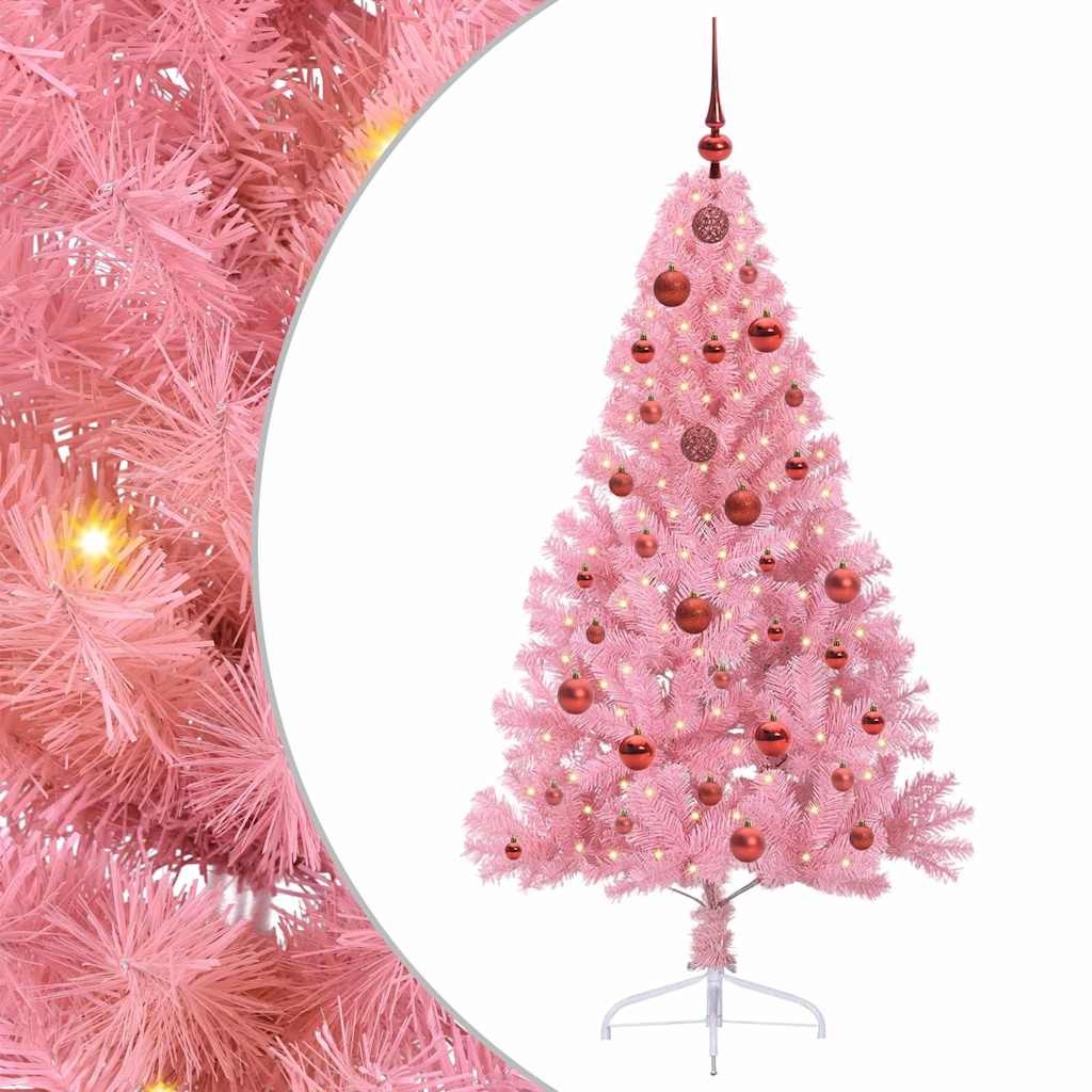 Artificial Pre-lit Christmas Tree with 150 LEDs Pink 150 cm PVC