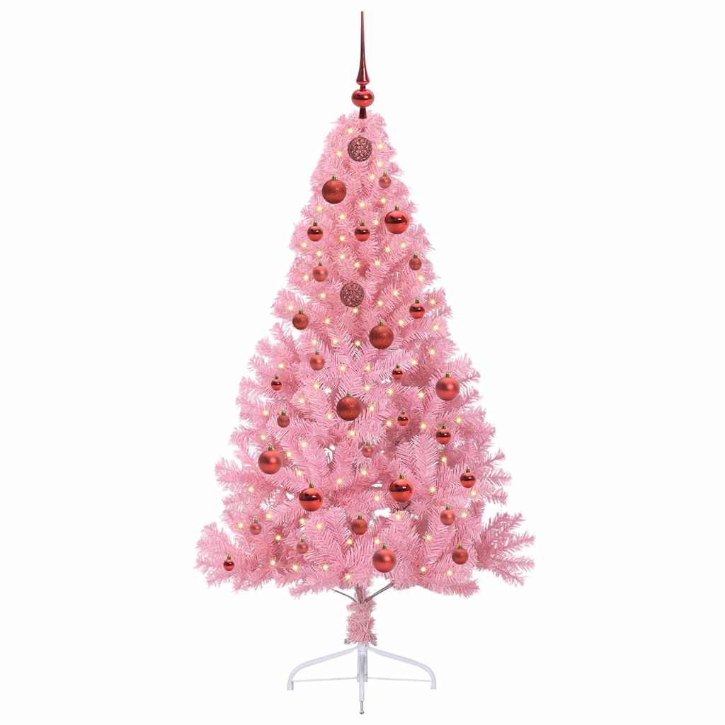 Artificial Pre-lit Christmas Tree with 150 LEDs Pink 150 cm PVC
