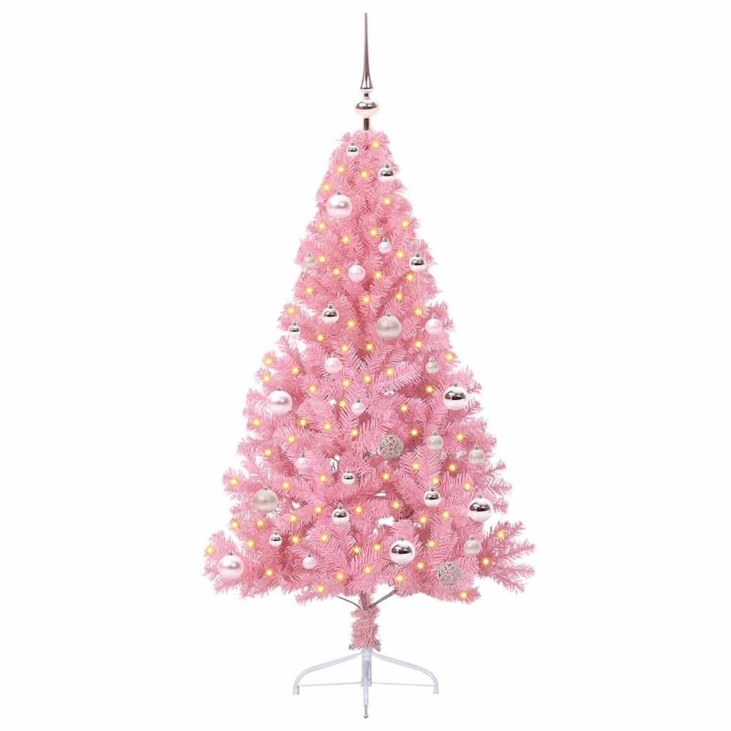 Artificial Pre-lit Christmas Tree with 150 LEDs Pink 150 cm PVC