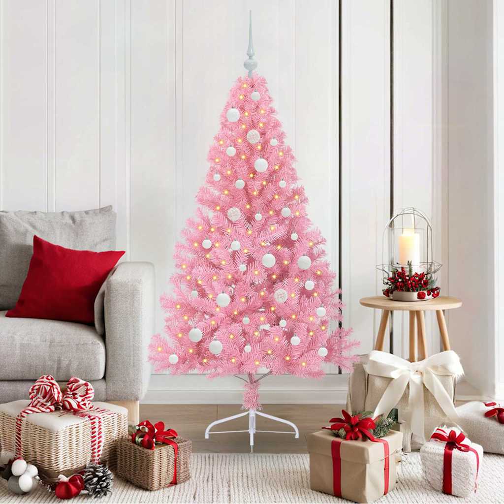 Artificial Pre-lit Christmas Tree with 150 LEDs Pink 150 cm PVC