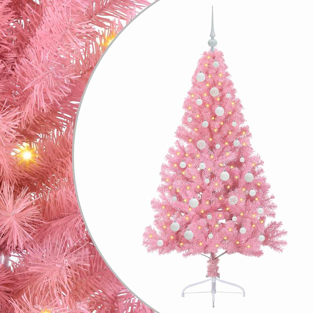 Artificial Pre-lit Christmas Tree with 150 LEDs Pink 150 cm PVC