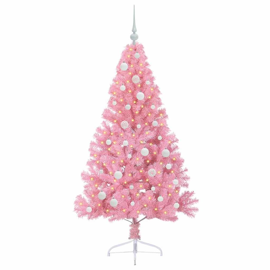 Artificial Pre-lit Christmas Tree with 150 LEDs Pink 150 cm PVC
