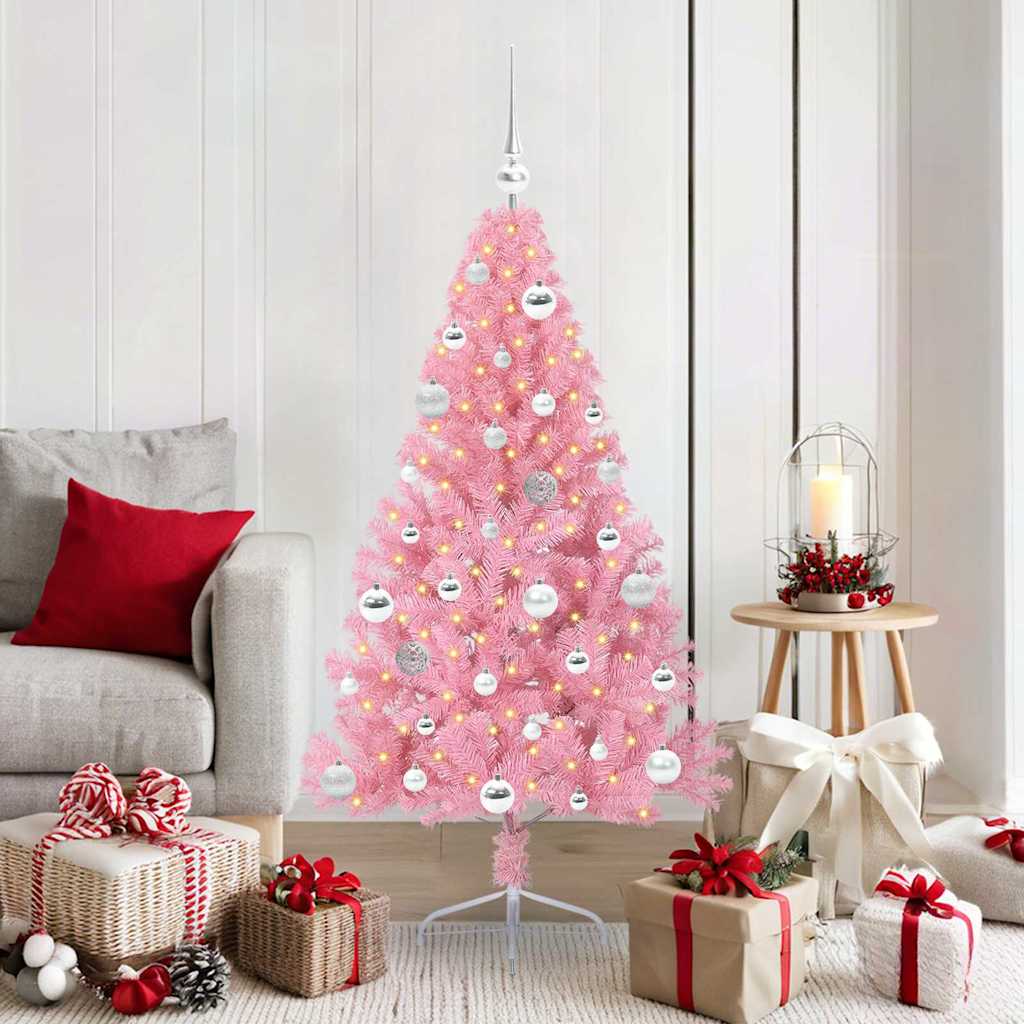Artificial Pre-lit Christmas Tree with 150 LEDs Pink 150 cm PVC