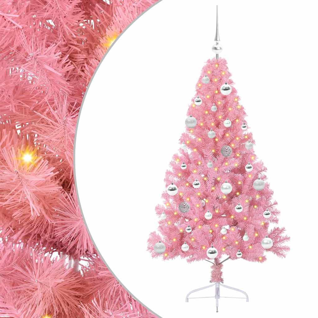 Artificial Pre-lit Christmas Tree with 150 LEDs Pink 150 cm PVC