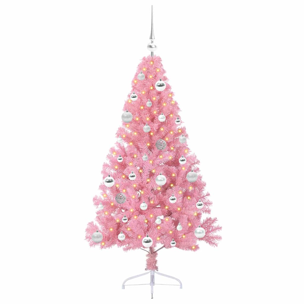 Artificial Pre-lit Christmas Tree with 150 LEDs Pink 150 cm PVC