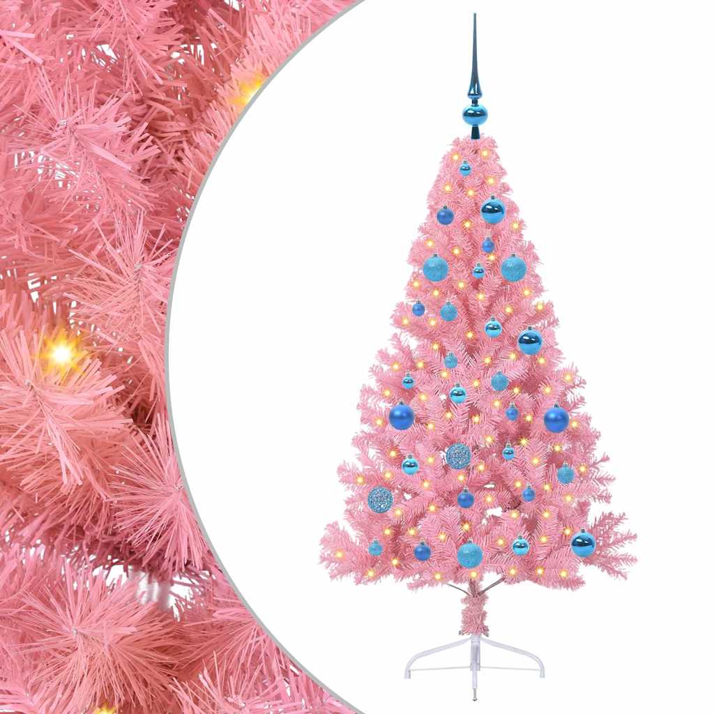 Artificial Pre-lit Christmas Tree with 150 LEDs Pink 150 cm PVC