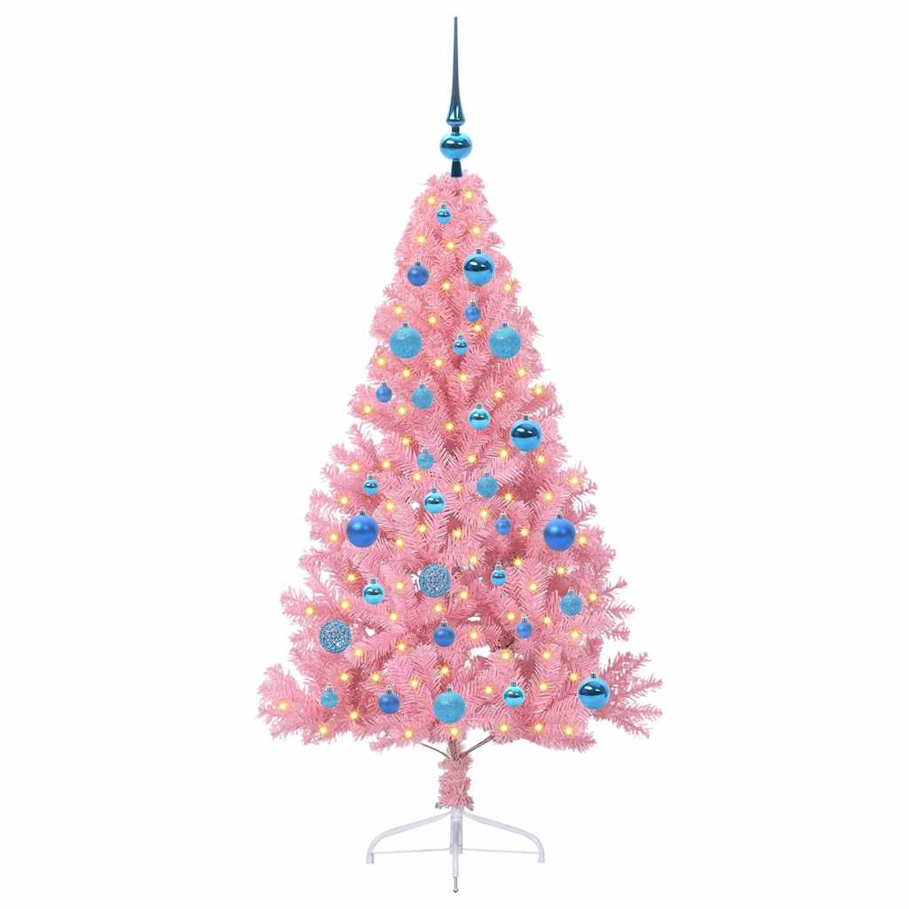 Artificial Pre-lit Christmas Tree with 150 LEDs Pink 150 cm PVC