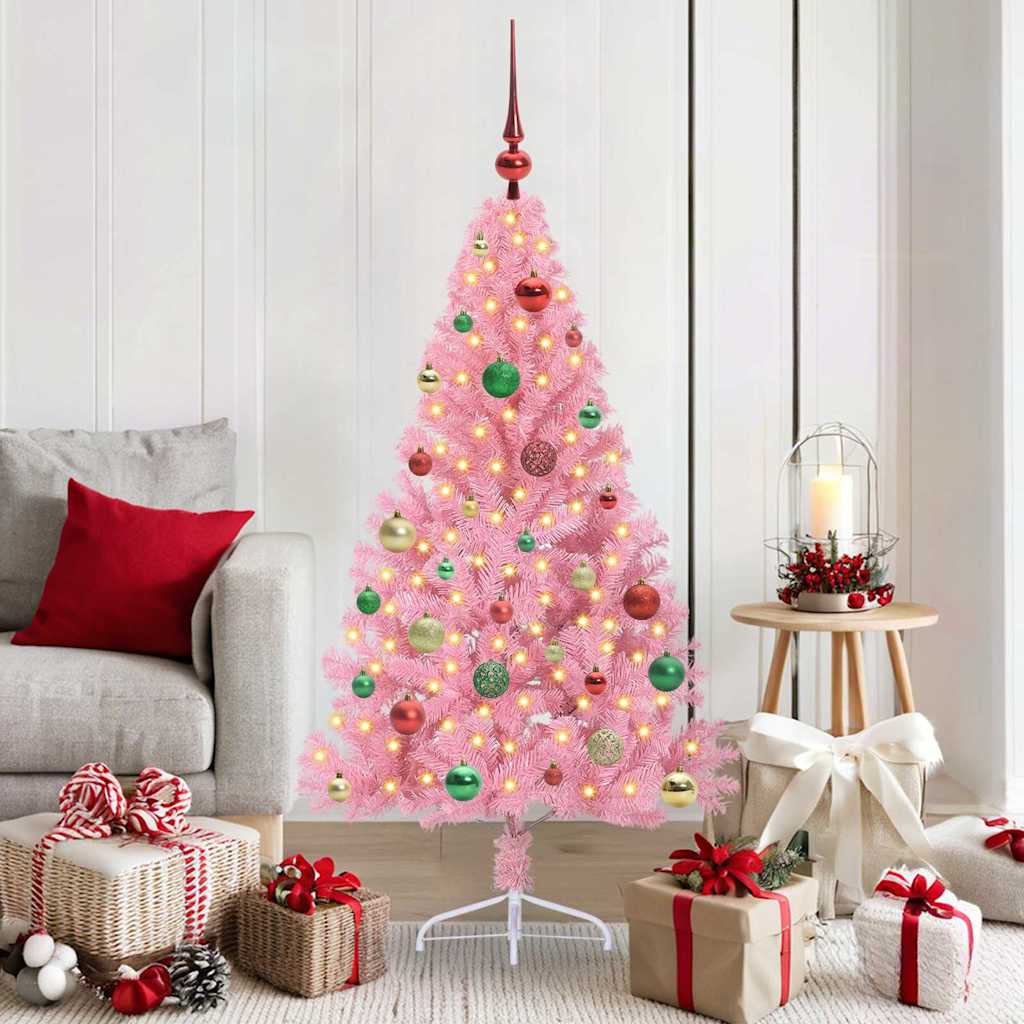 Artificial Pre-lit Christmas Tree with 150 LEDs Pink 150 cm PVC