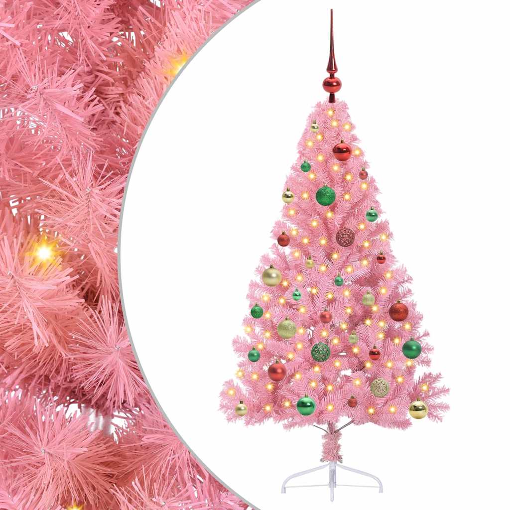 Artificial Pre-lit Christmas Tree with 150 LEDs Pink 150 cm PVC