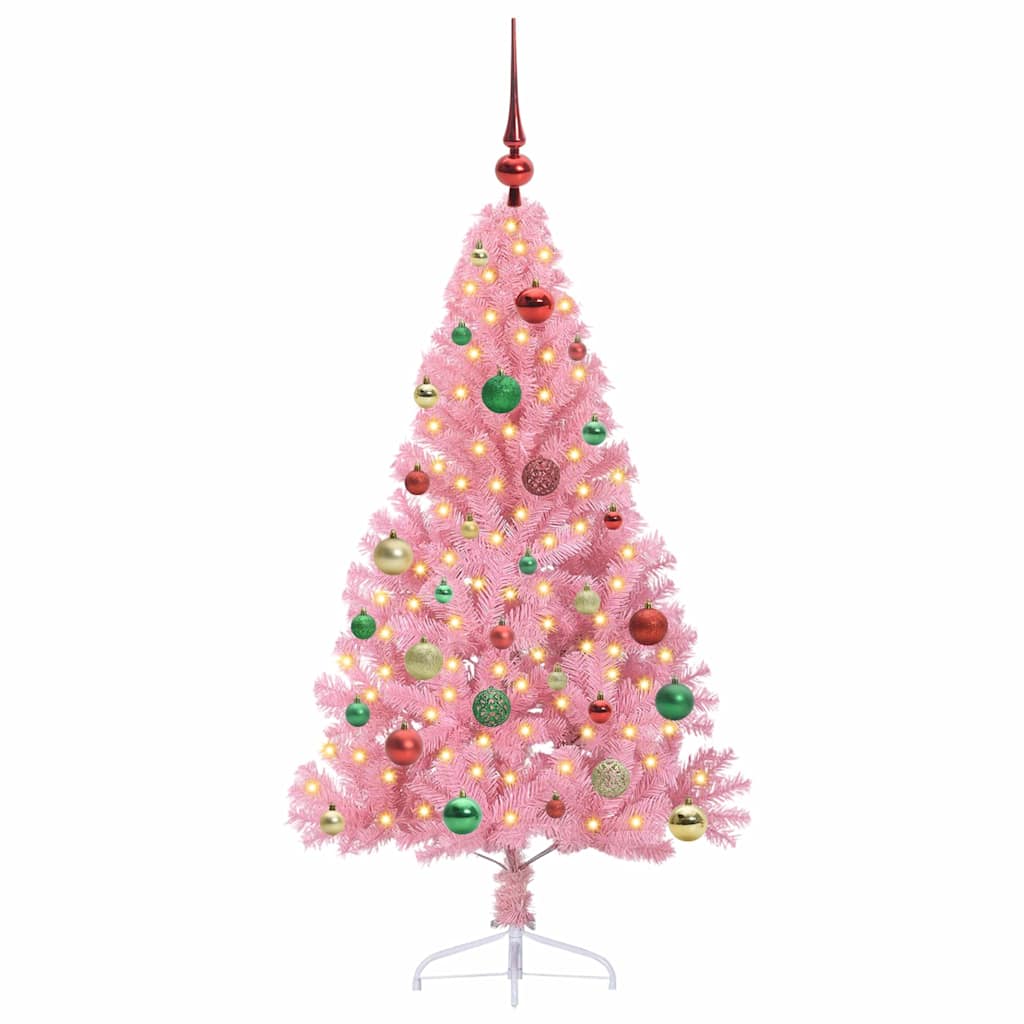 Artificial Pre-lit Christmas Tree with 150 LEDs Pink 150 cm PVC