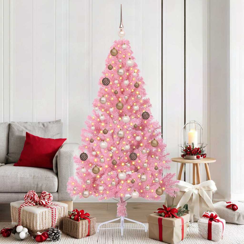 Artificial Pre-lit Christmas Tree with 300 LEDs Pink 180 cm PVC