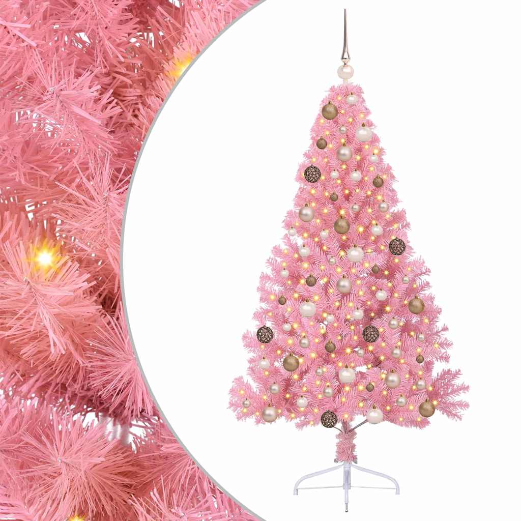 Artificial Pre-lit Christmas Tree with 300 LEDs Pink 180 cm PVC