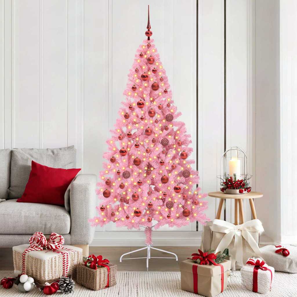 Artificial Pre-lit Christmas Tree with 300 LEDs Pink 180 cm PVC