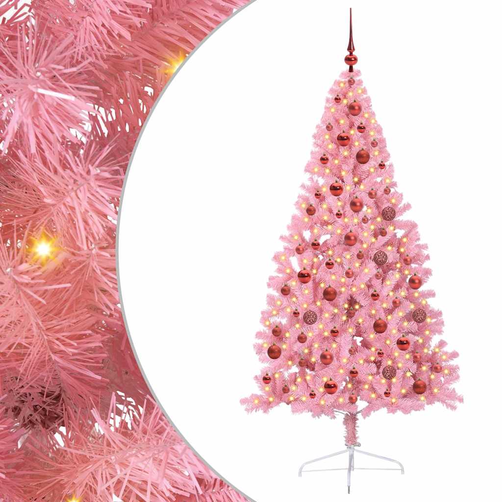 Artificial Pre-lit Christmas Tree with 300 LEDs Pink 180 cm PVC