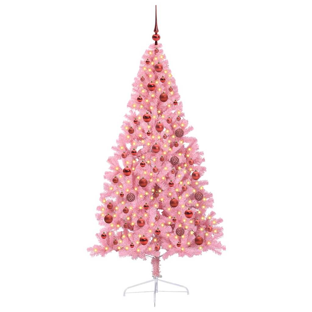Artificial Pre-lit Christmas Tree with 300 LEDs Pink 180 cm PVC