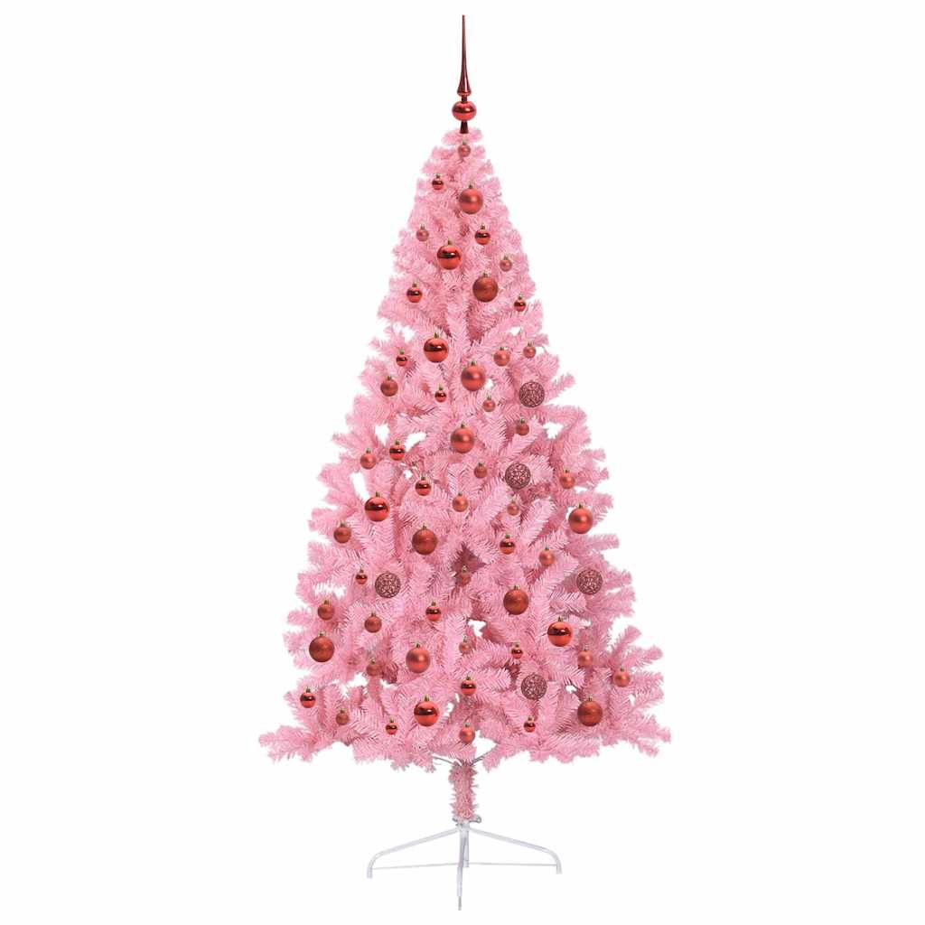 Artificial Pre-lit Christmas Tree with 300 LEDs Pink 180 cm PVC