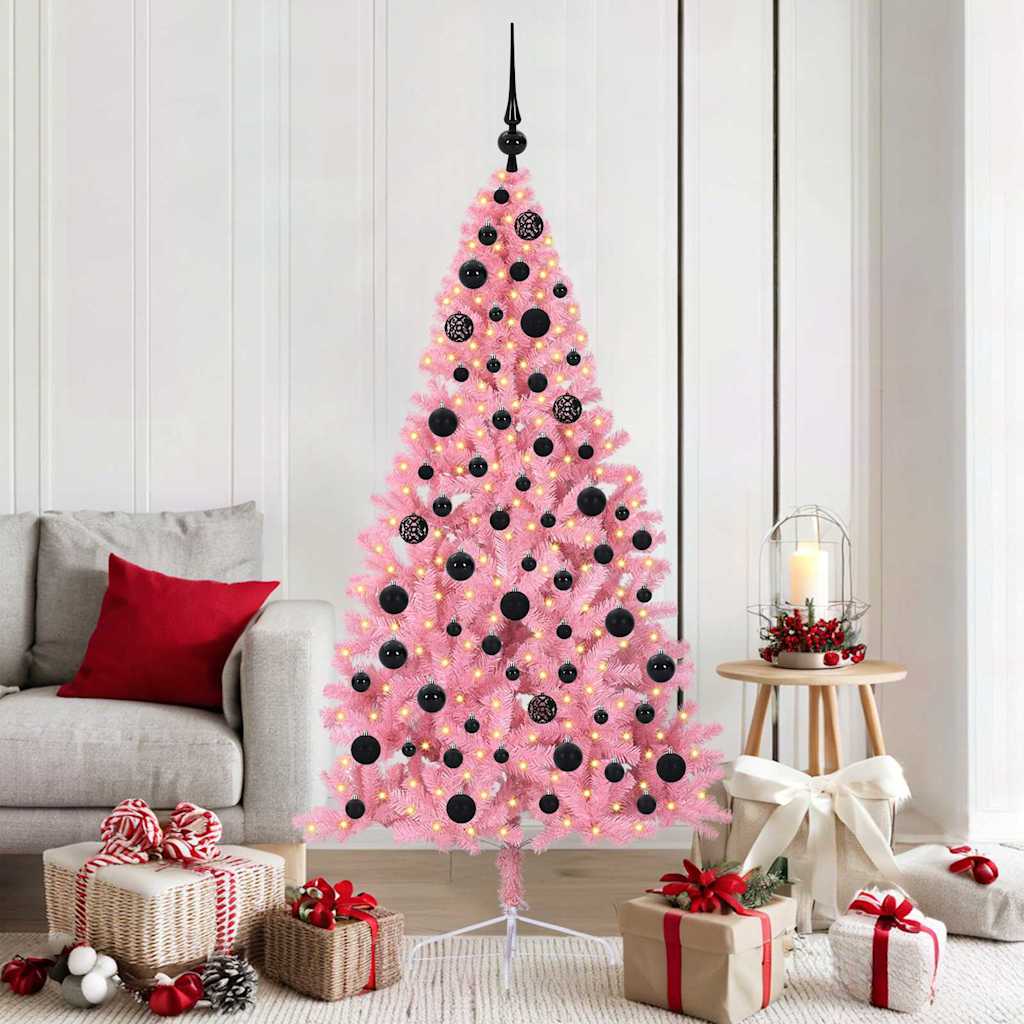 Artificial Pre-lit Christmas Tree with 300 LEDs Pink 180 cm PVC