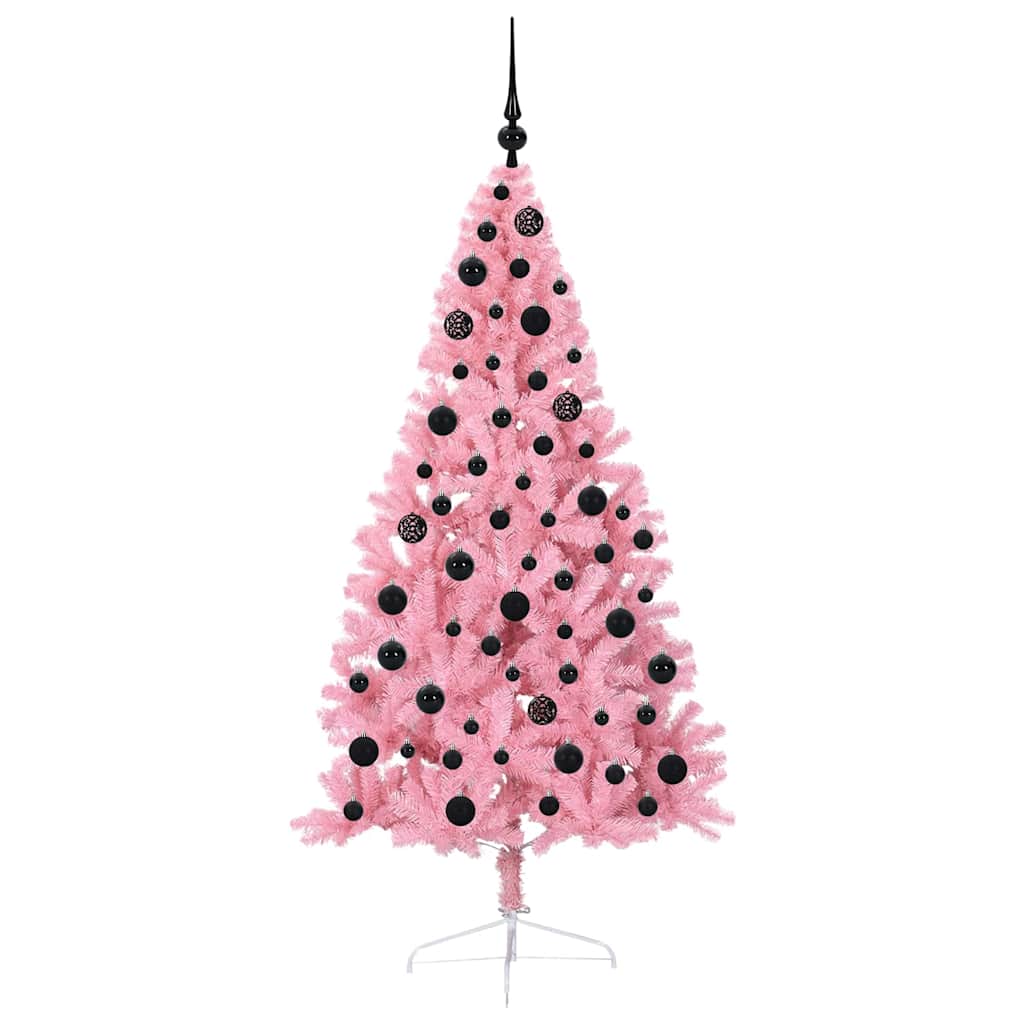 Artificial Pre-lit Christmas Tree with 300 LEDs Pink 180 cm PVC