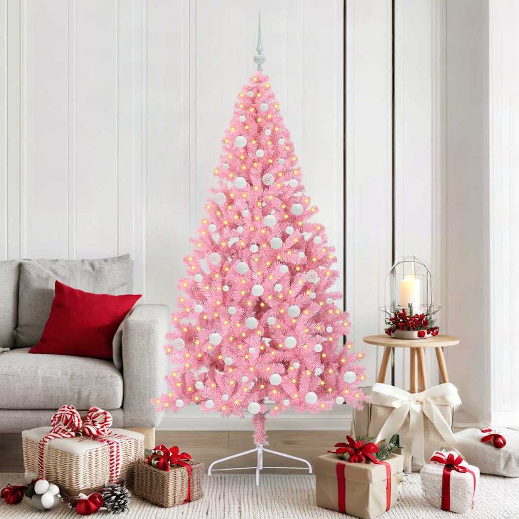 Artificial Pre-lit Christmas Tree with 300 LEDs Pink 180 cm PVC