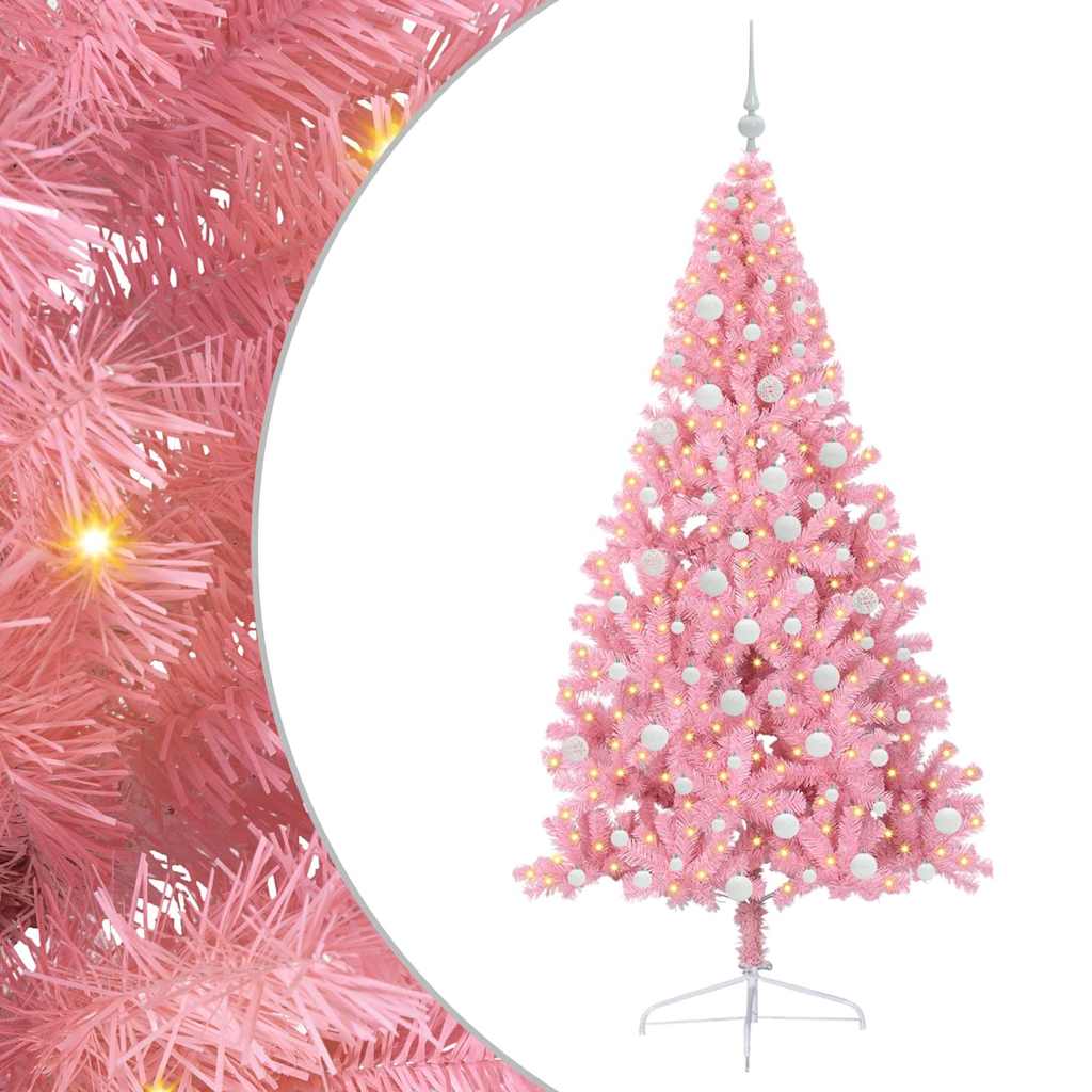 Artificial Pre-lit Christmas Tree with 300 LEDs Pink 180 cm PVC