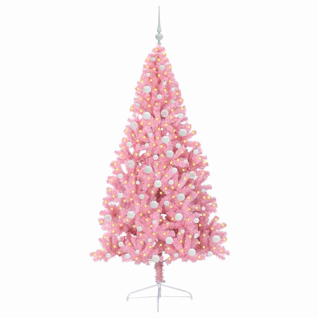 Artificial Pre-lit Christmas Tree with 300 LEDs Pink 180 cm PVC