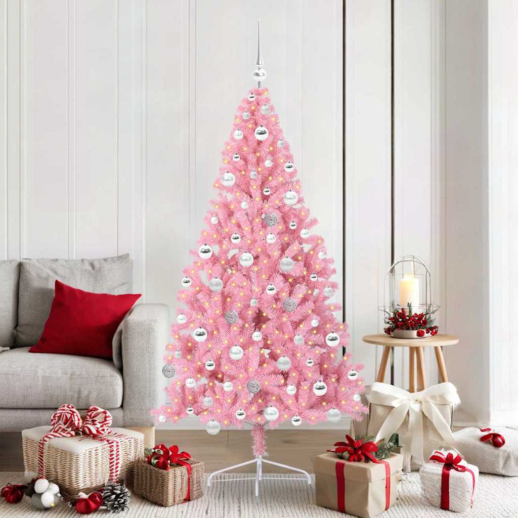 Artificial Pre-lit Christmas Tree with 300 LEDs Pink 180 cm PVC