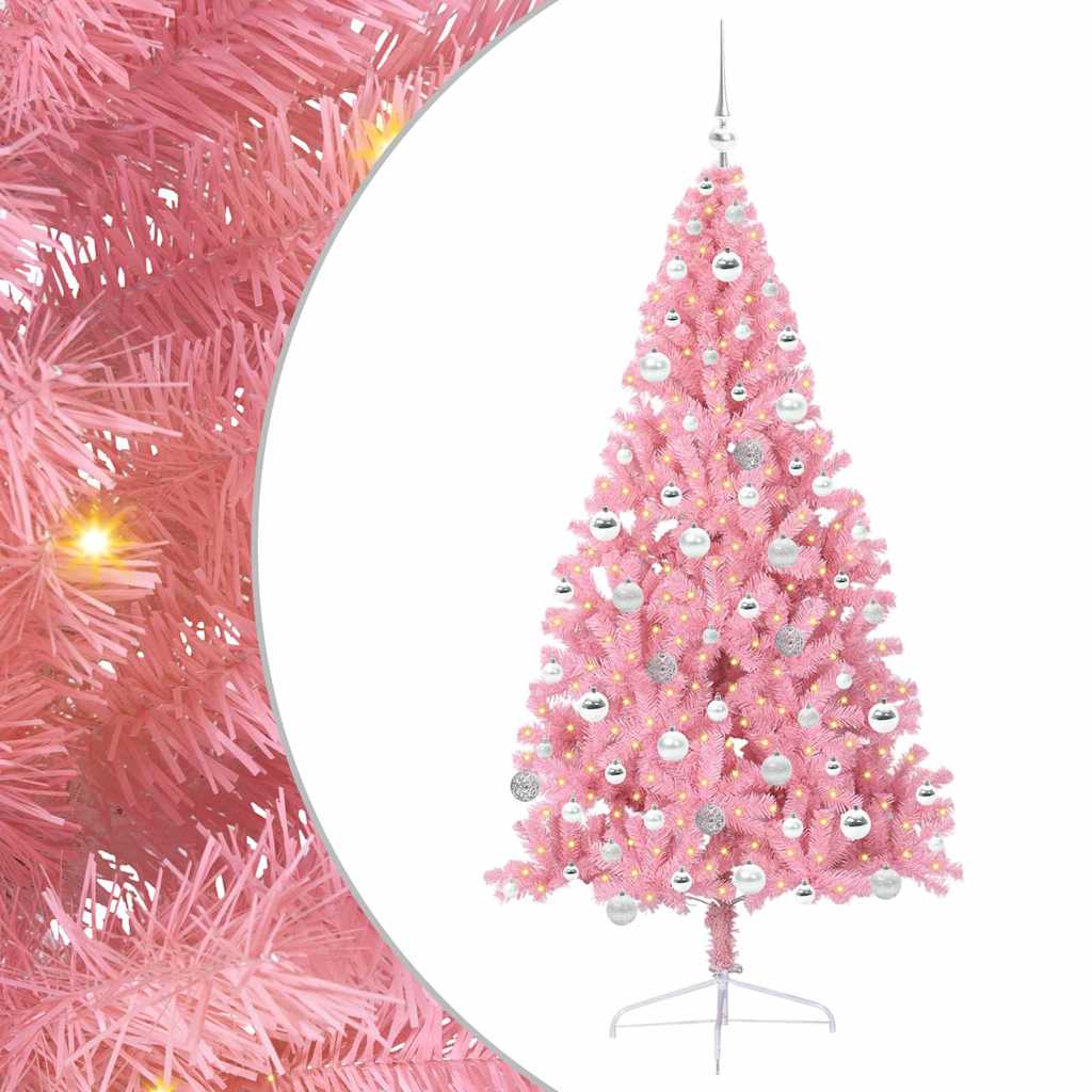 Artificial Pre-lit Christmas Tree with 300 LEDs Pink 180 cm PVC