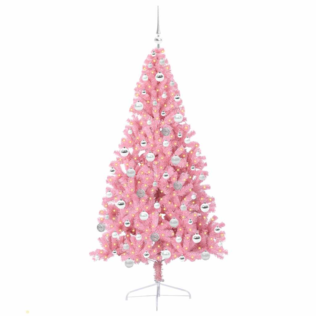 Artificial Pre-lit Christmas Tree with 300 LEDs Pink 180 cm PVC