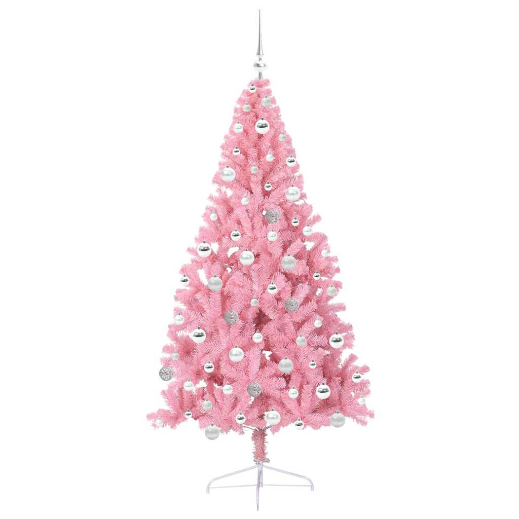 Artificial Pre-lit Christmas Tree with 300 LEDs Pink 180 cm PVC