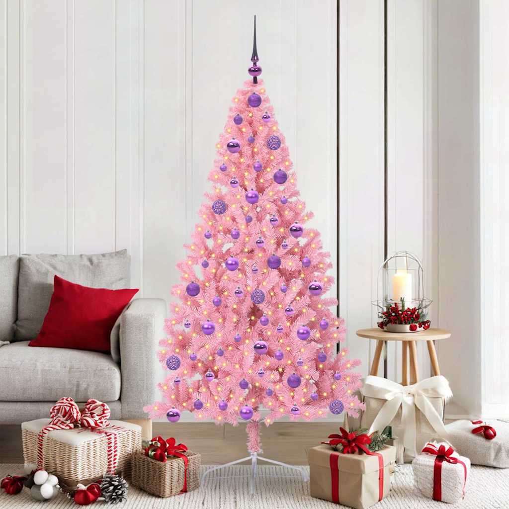 Artificial Pre-lit Christmas Tree with 300 LEDs Pink 180 cm PVC
