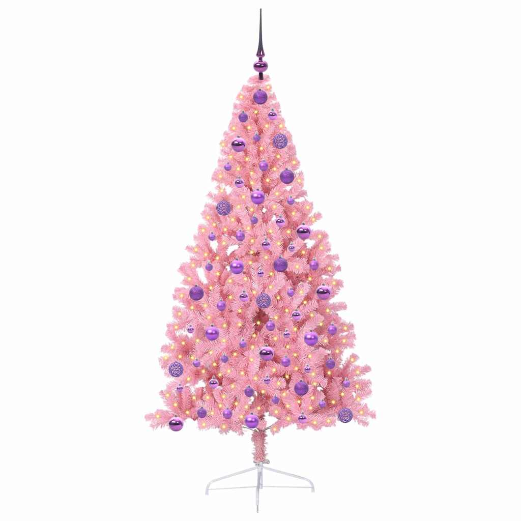 Artificial Pre-lit Christmas Tree with 300 LEDs Pink 180 cm PVC
