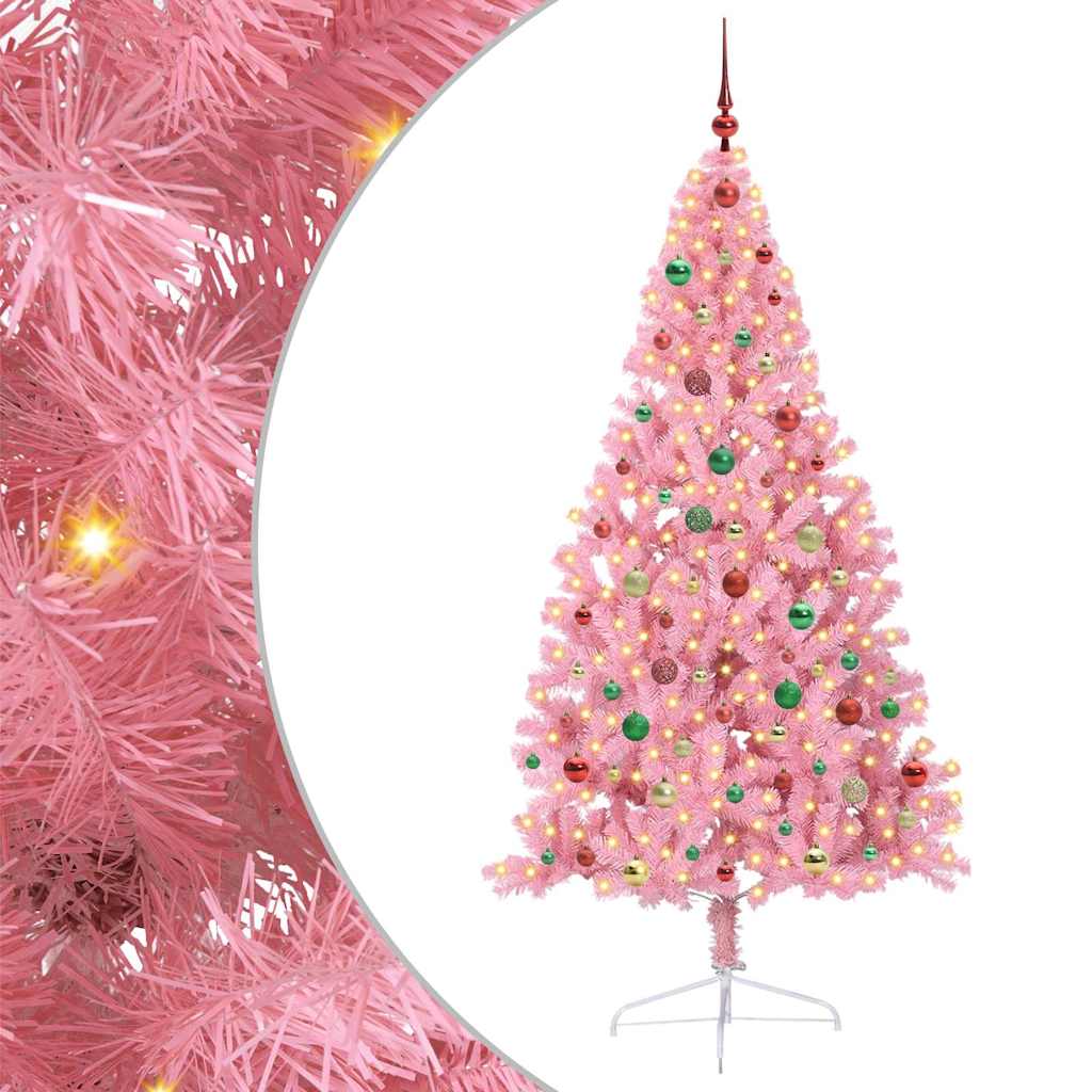 Artificial Pre-lit Christmas Tree with 300 LEDs Pink 180 cm PVC