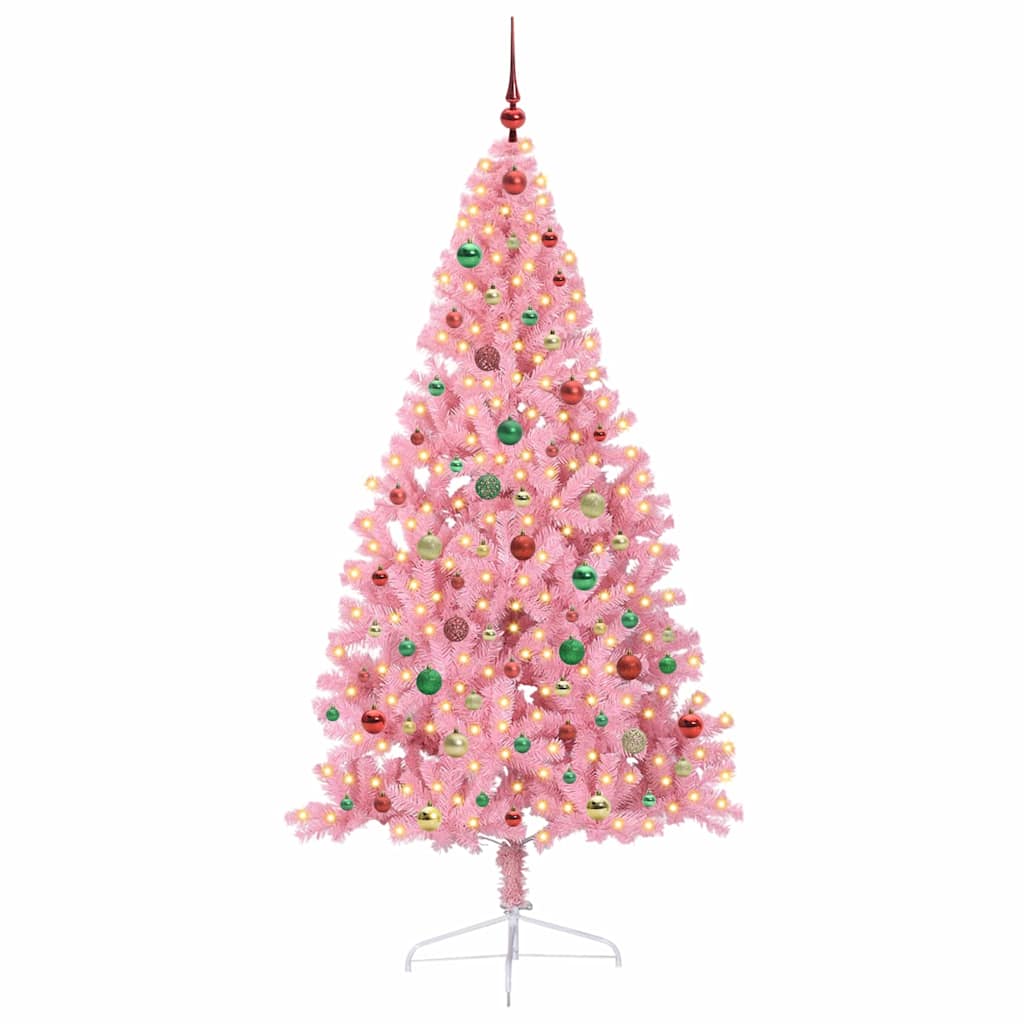 Artificial Pre-lit Christmas Tree with 300 LEDs Pink 180 cm PVC