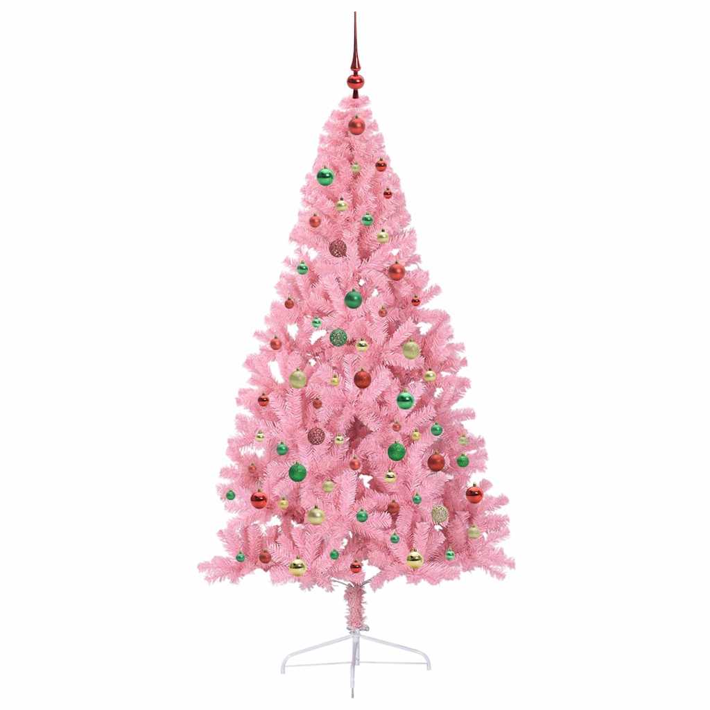 Artificial Pre-lit Christmas Tree with 300 LEDs Pink 180 cm PVC