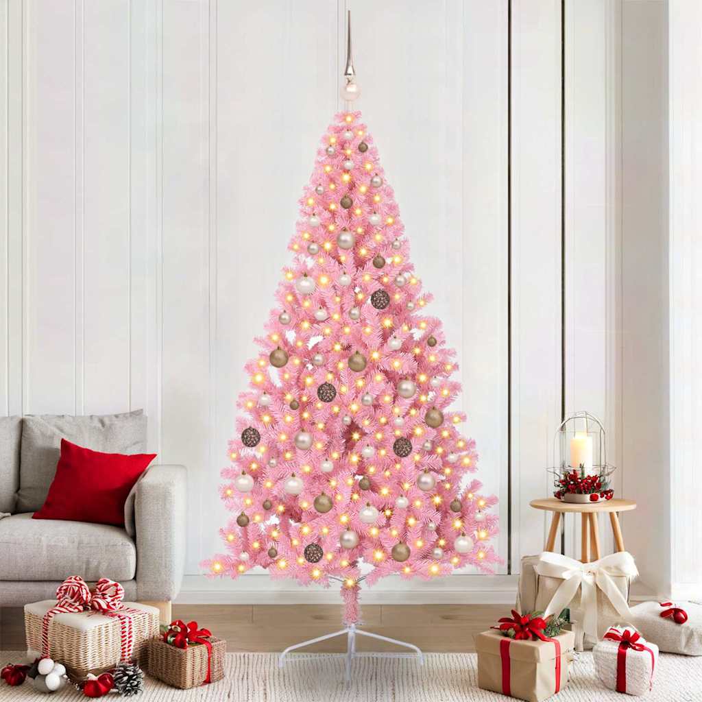 Artificial Pre-lit Christmas Tree with 300 LEDs Pink 210 cm PVC