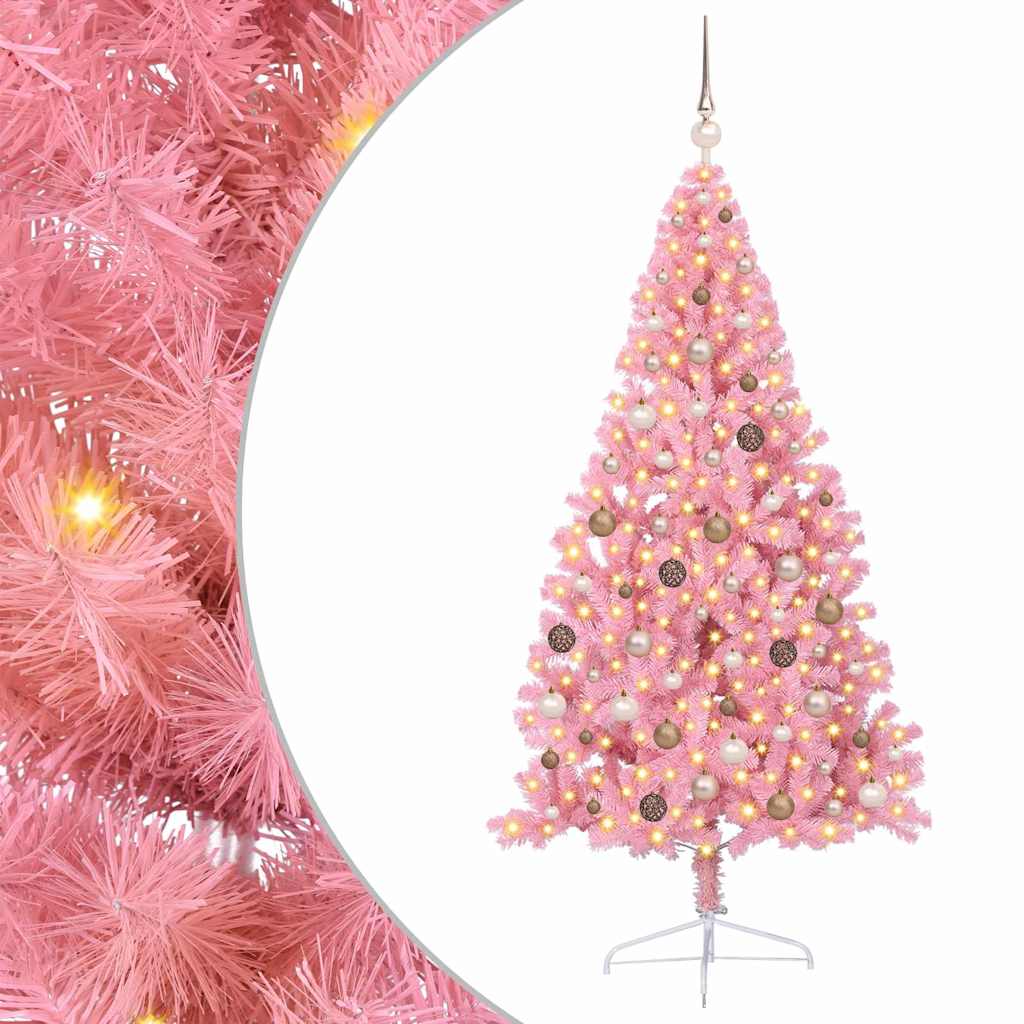 Artificial Pre-lit Christmas Tree with 300 LEDs Pink 210 cm PVC