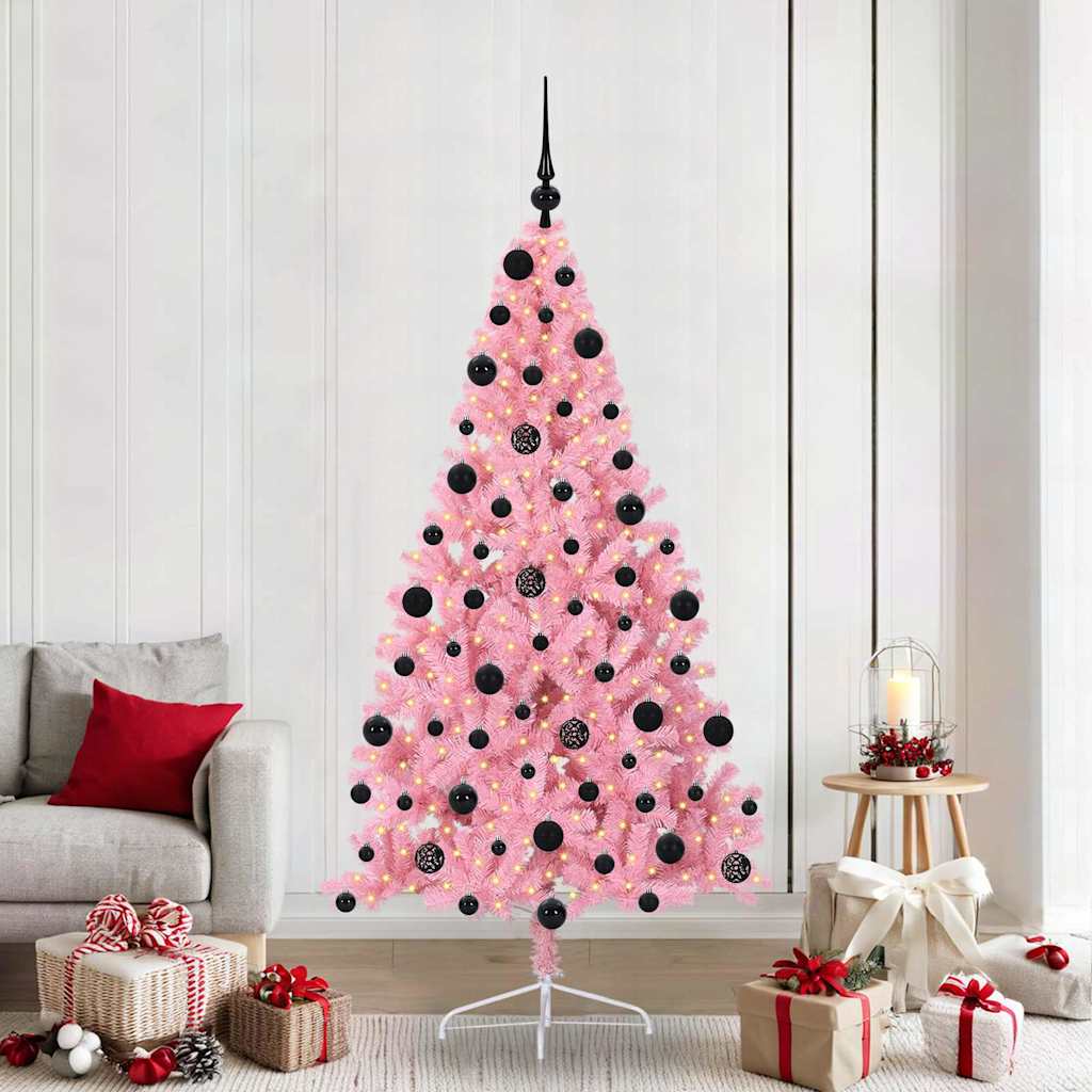 Artificial Pre-lit Christmas Tree with 300 LEDs Pink 210 cm PVC