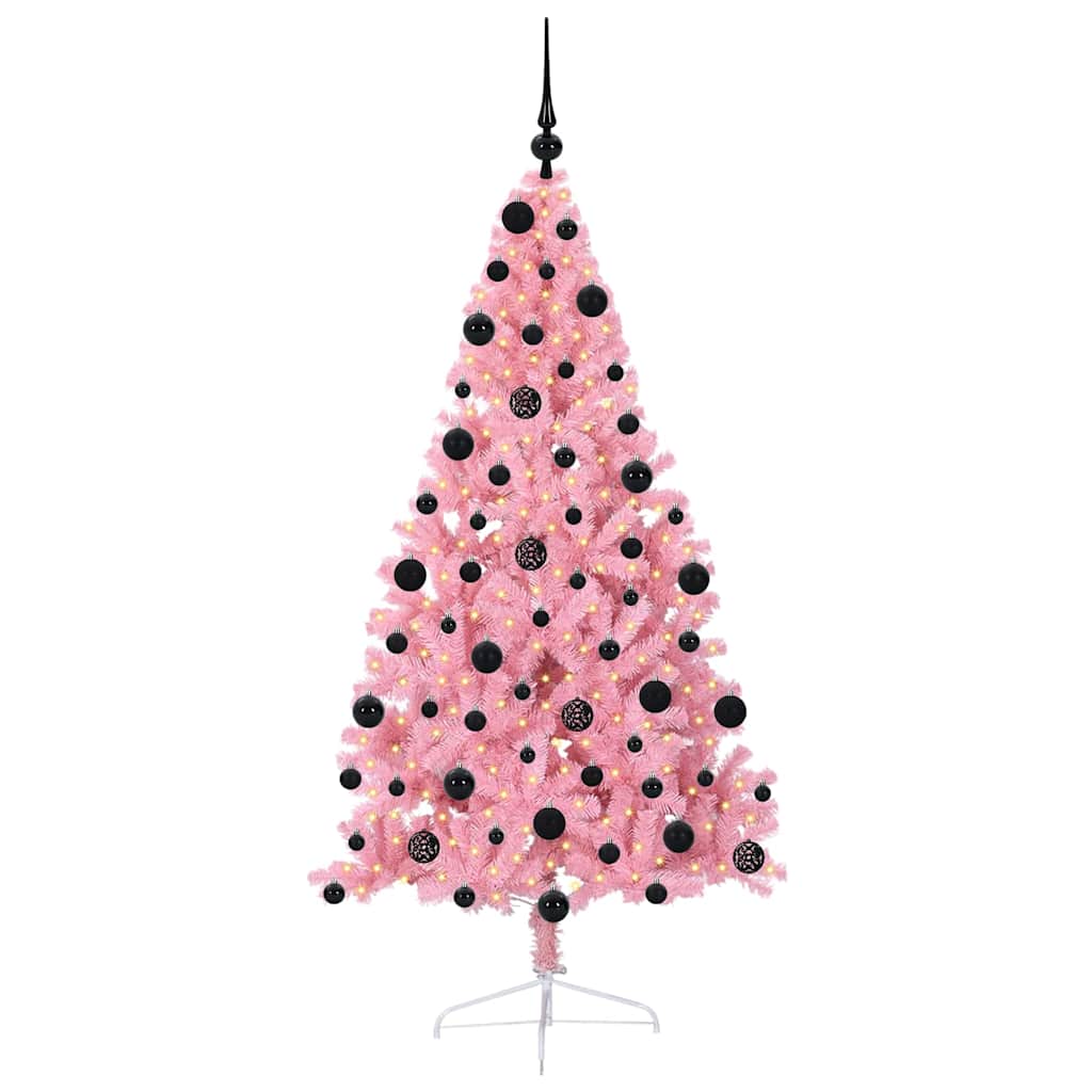 Artificial Pre-lit Christmas Tree with 300 LEDs Pink 210 cm PVC