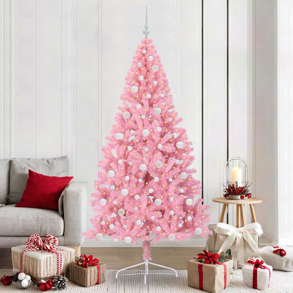 Artificial Pre-lit Christmas Tree with 300 LEDs Pink 210 cm PVC