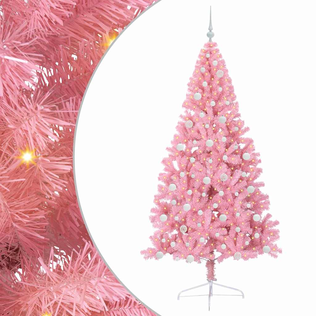 Artificial Pre-lit Christmas Tree with 300 LEDs Pink 210 cm PVC