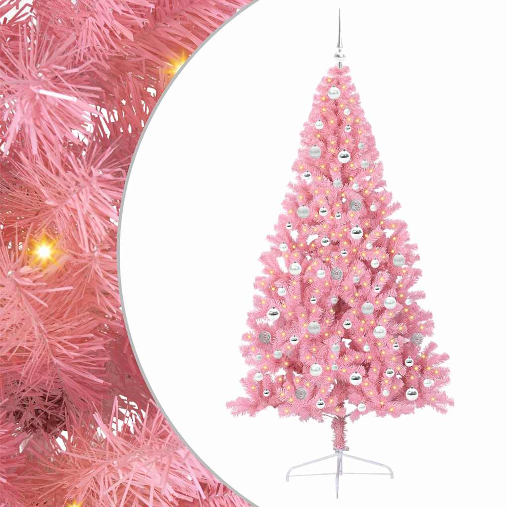 Artificial Pre-lit Christmas Tree with 300 LEDs Pink 210 cm PVC